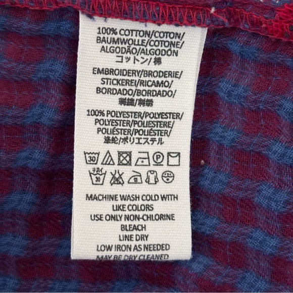 Free People Magical Plaid Shirt XS Embroidered Red Blue - Picture 7 of 8